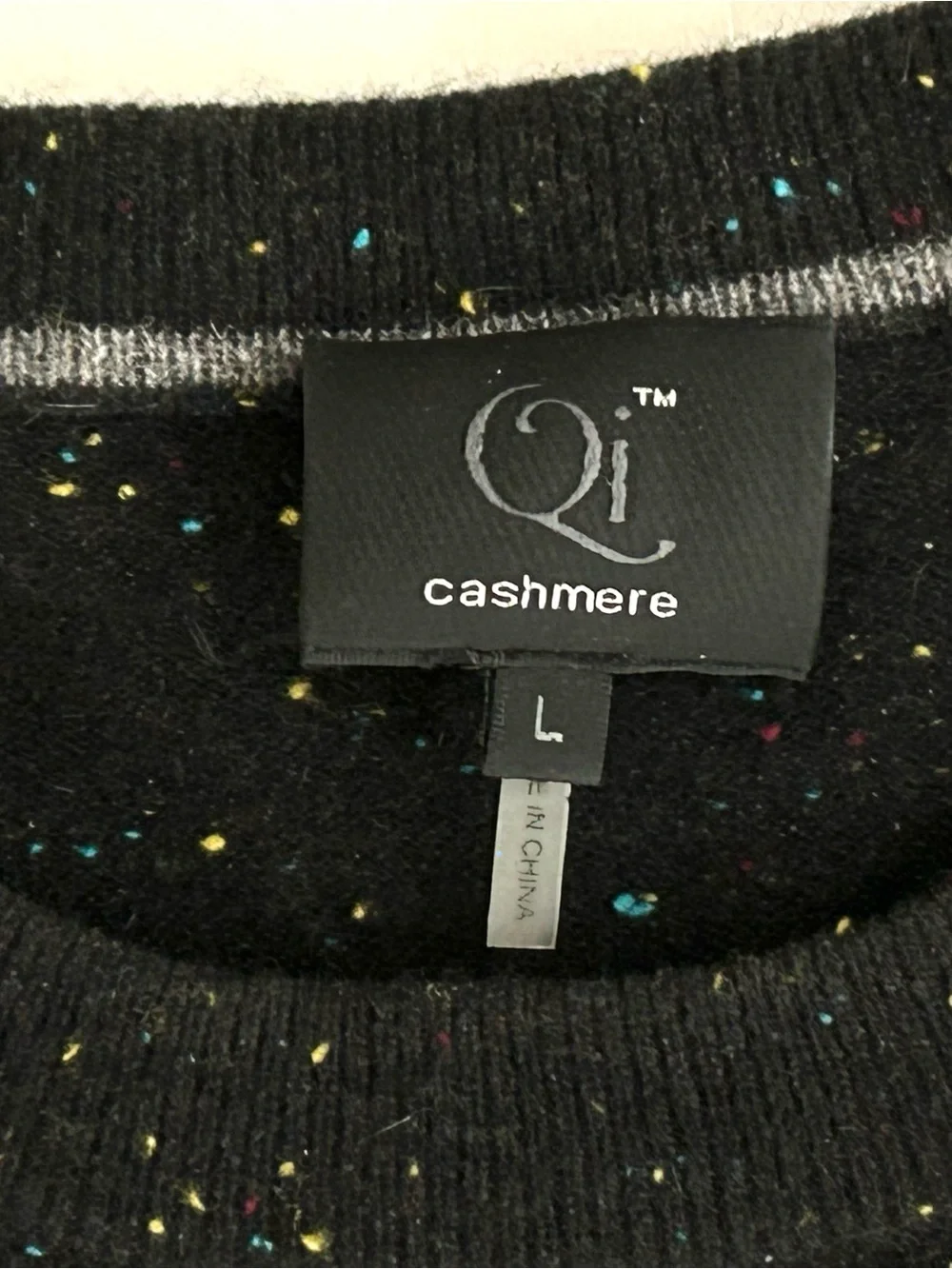 Qi Cashmere Black Multi-Color Speckled Sweater - Size L - Mens